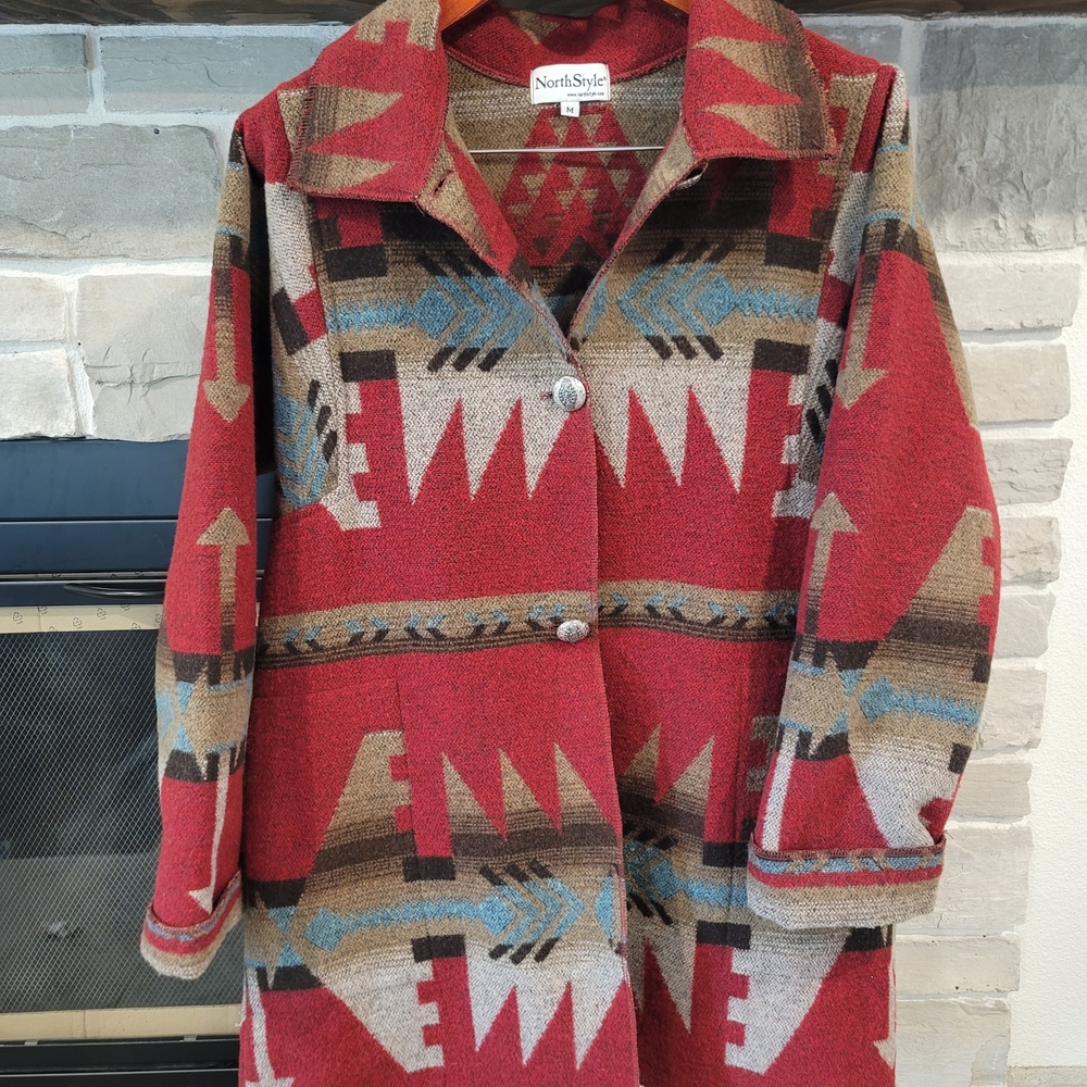 Vintage NorthStyle Multicolor Tribal Pattern Coat Aztec Southwestern
